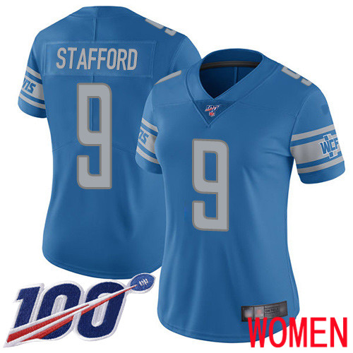 Detroit Lions Limited Blue Women Matthew Stafford Home Jersey NFL Football #9 100th Season Vapor Untouchable->women nfl jersey->Women Jersey
